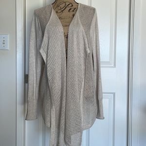 Sonoma Greige Open Weave Front Drape Long Sleeve Cotton Cardigan Sweater